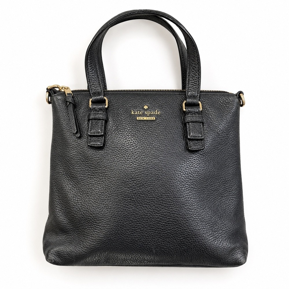 Kate Spade New York Black Pebbled Leather Satchel Crossbody Bag Gold Hardware